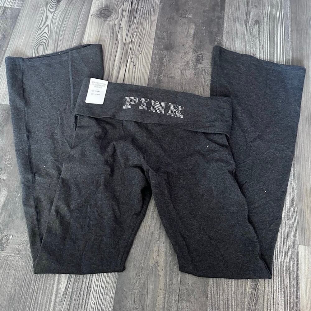 victorias secret pink gray bedazzled flare foldover leggings